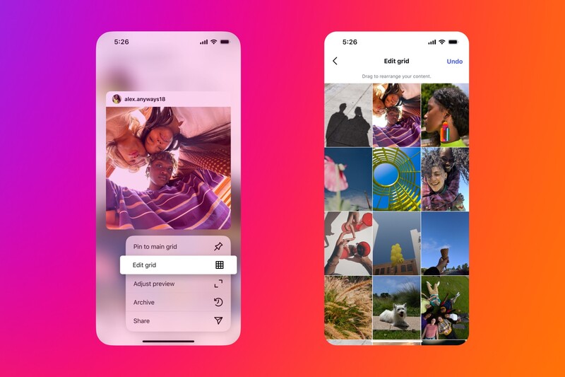 Instagram grid reorder feature