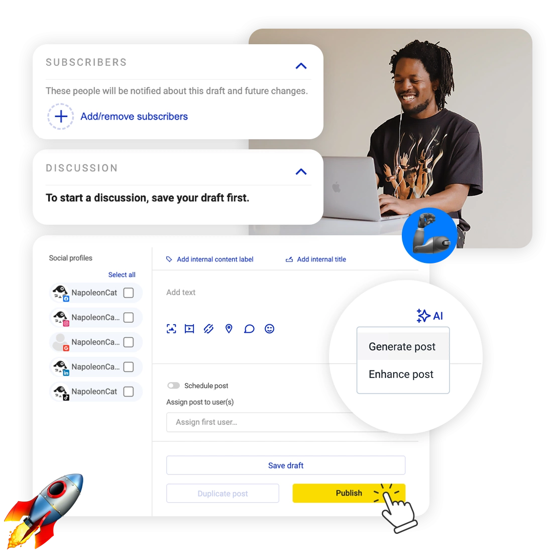 NapoleonCat Publisher dashboard for planning and scheduling social media posts across channels
