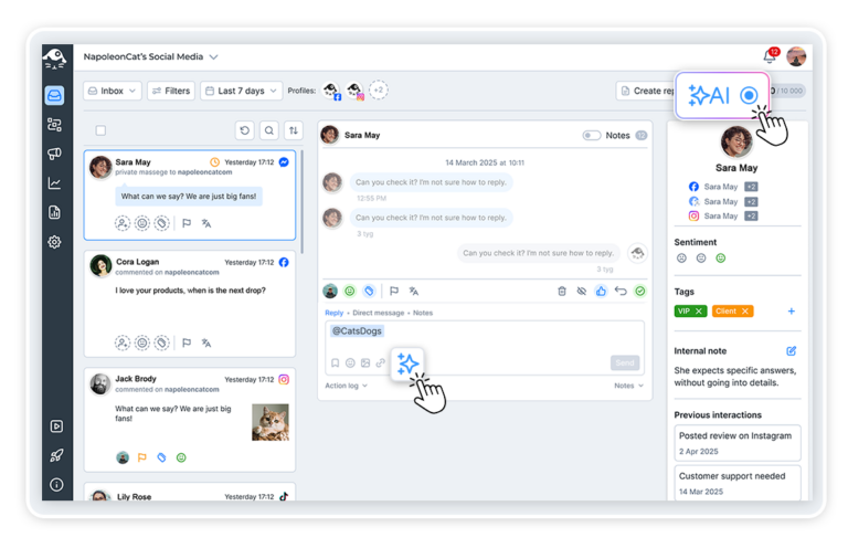 social inbox ai feature menu clear