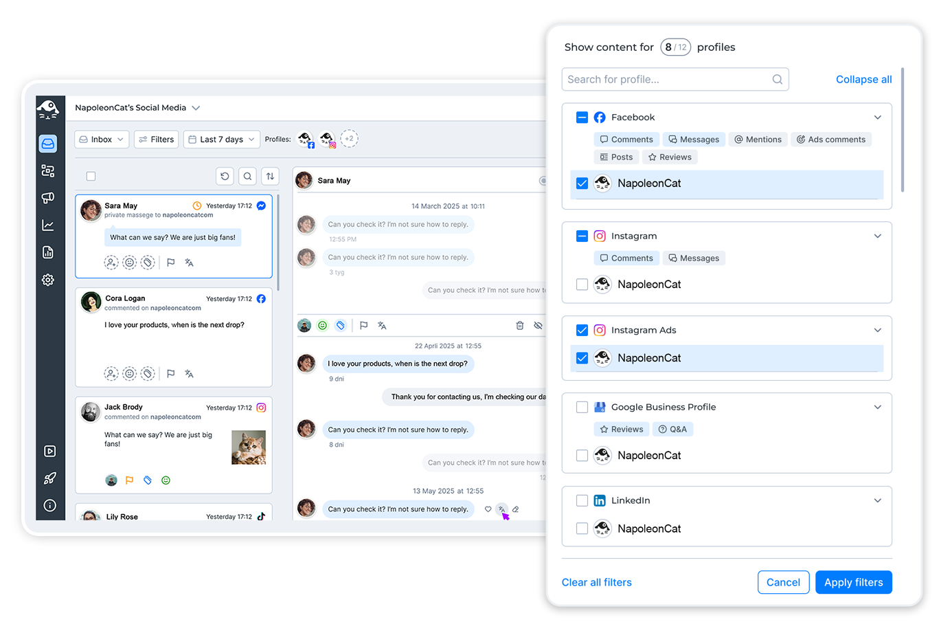 social inbox napoleoncat instagram clear