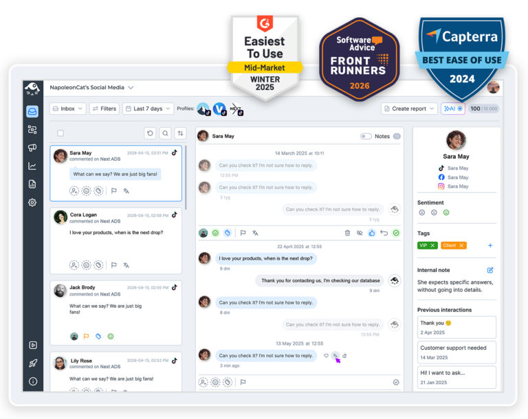 TikTok organic and ad comments in one Social Inbox in NapoleonCat