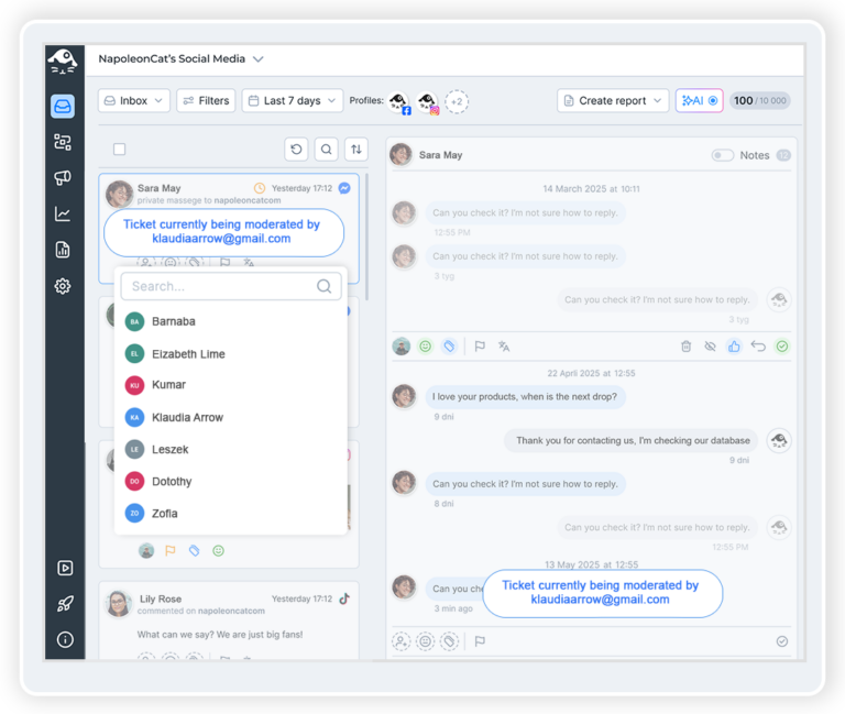 YouTube automation tool showing comments from several channels in one Social Inbox
