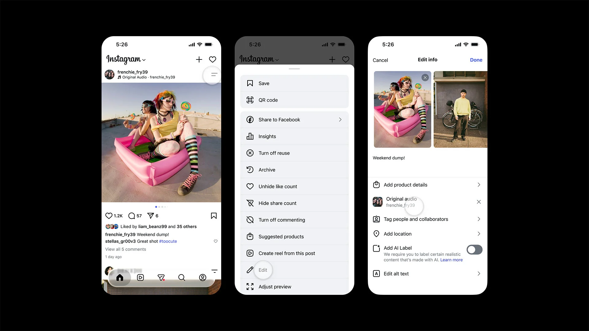 Instagram's Replace Audio feature for feed posts and carousels