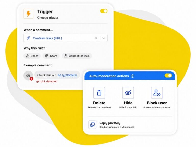 Auto-moderation removing YouTube comments that contain spammy links in NapoleonCat