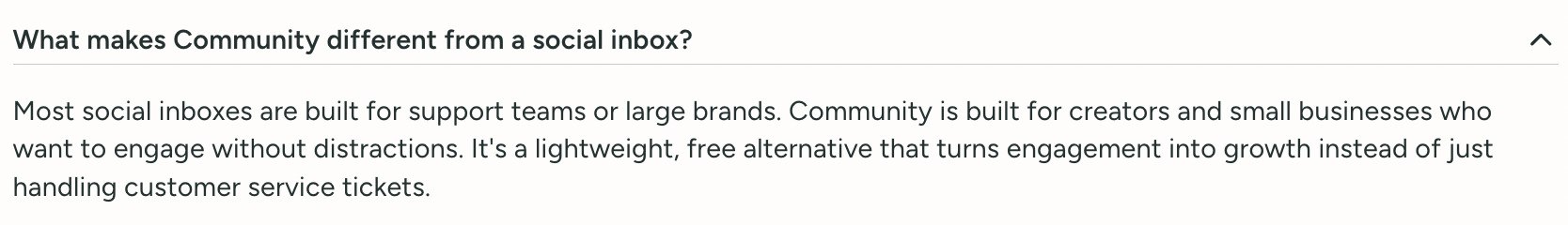 Buffer Community explained: Buffer describing it as a lightweight alternative to a social inbox