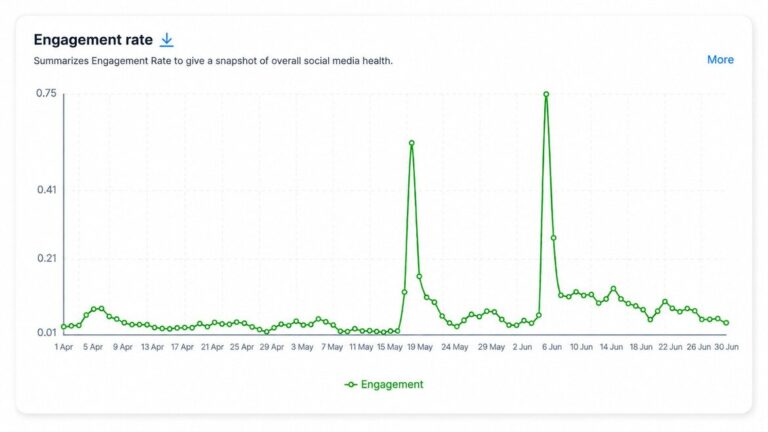 Facebook page insights for other pages: a competitor Page’s engagement rate charted over time with high, low and average