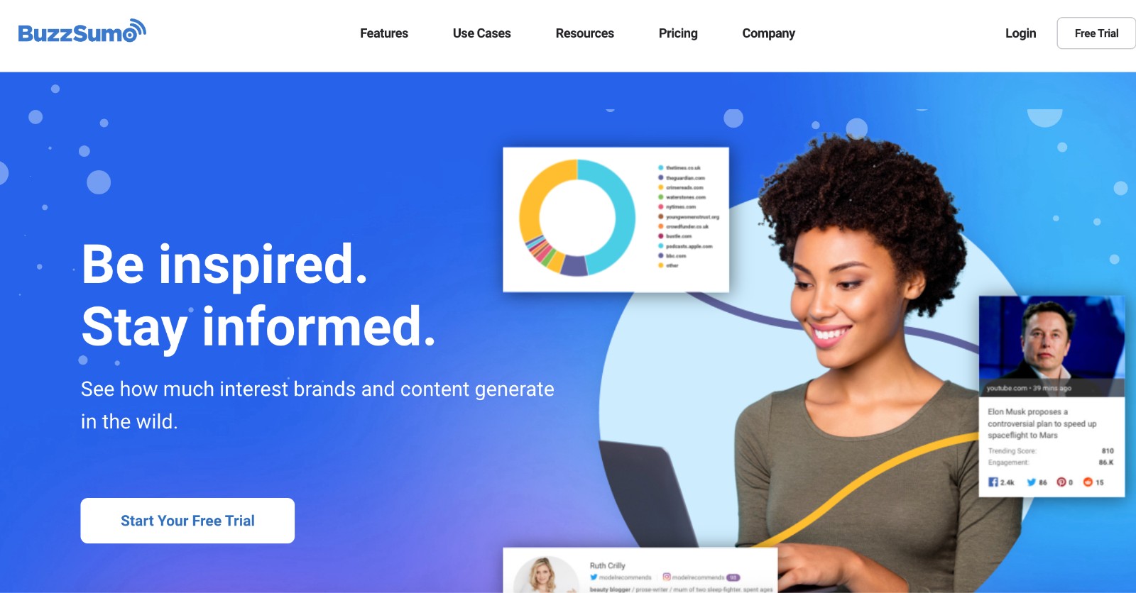 BuzzSumo social media analytics tool - homepage and main call to action