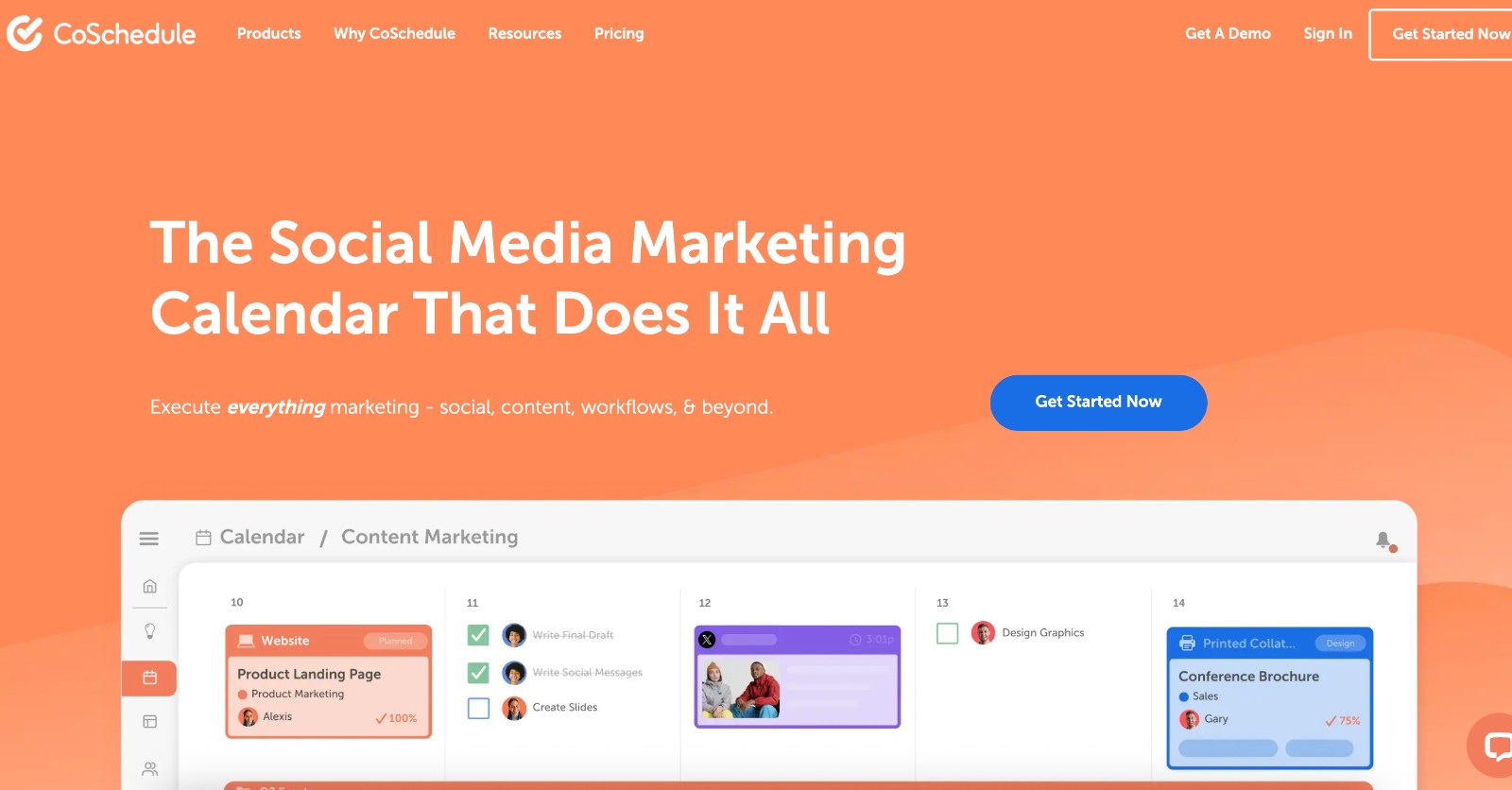 CoSchedule social media scheduling tool - homepage and main call to action