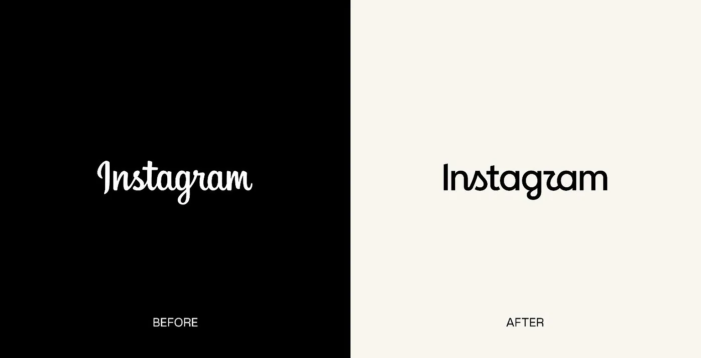 Instagram's new wordmark compared with the old cursive logo