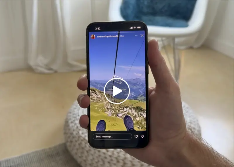 Instagram spin view Stories format on a phone, showing footage recorded on Meta AI glasses