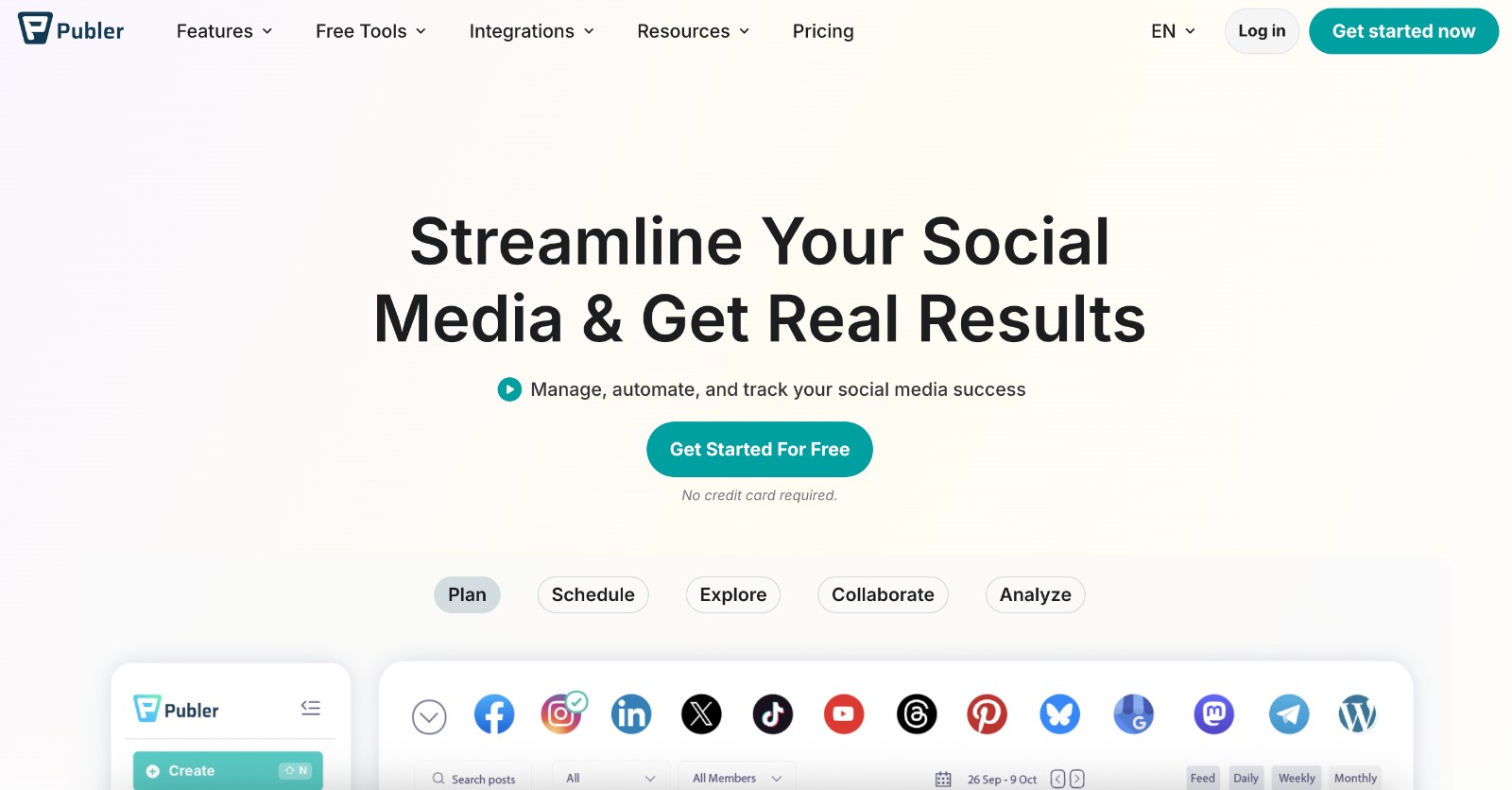 Publer social media scheduling tool - homepage and main call to action