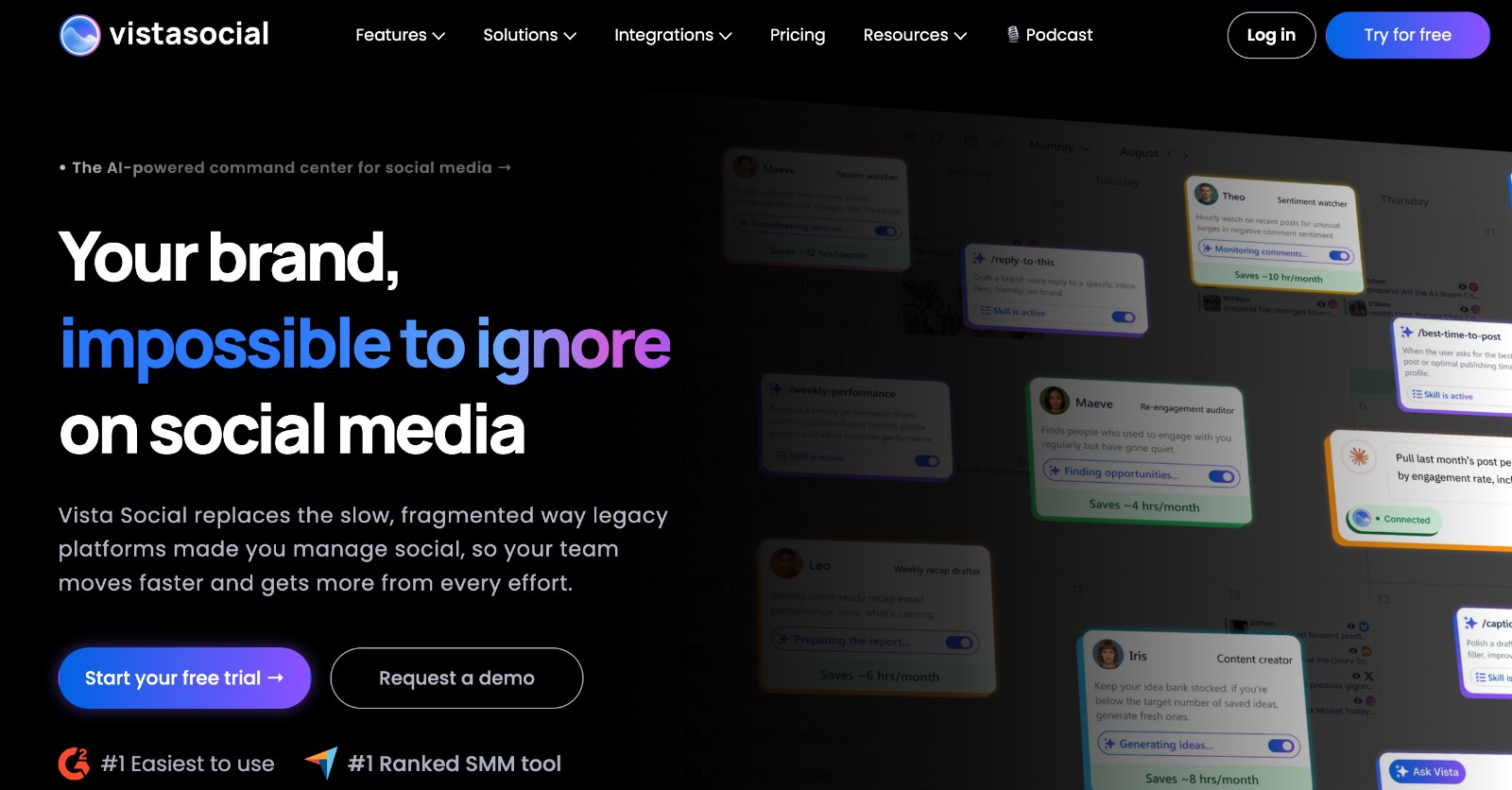 Vista Social social media management tool - homepage and main call to action