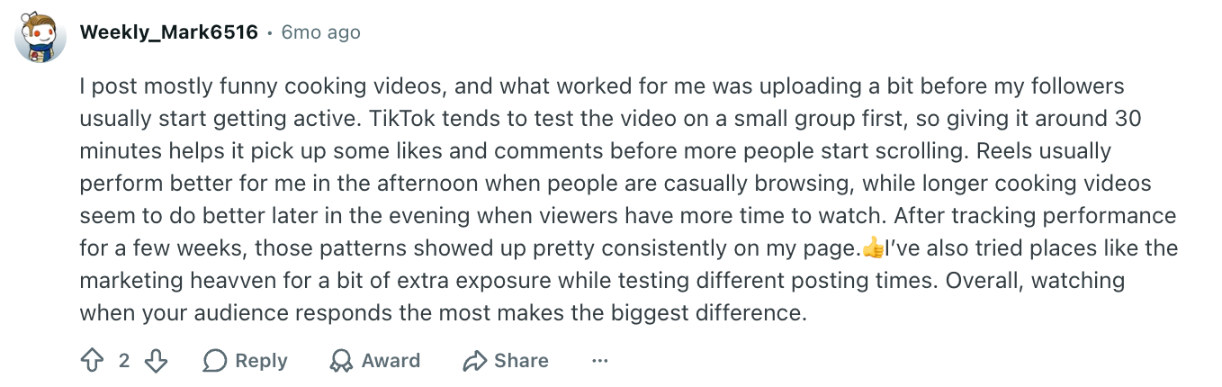 Best time to post on TikTok - creator explaining why uploading 30 minutes before followers get active helps a video