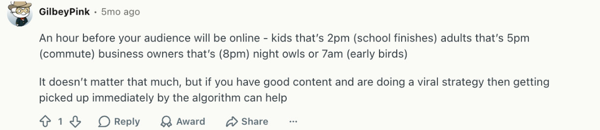 Best times to post on TikTok by audience type - 2pm for school-age viewers, 5pm commuters, 8pm business owners, 7am early risers