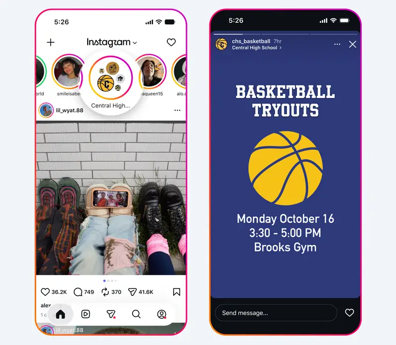 Instagram School Stories and Notes for school partner accounts