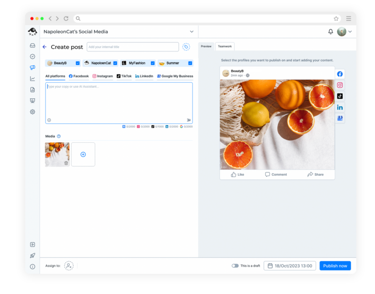 A scheduled post open in NapoleonCat for a last look before it goes out